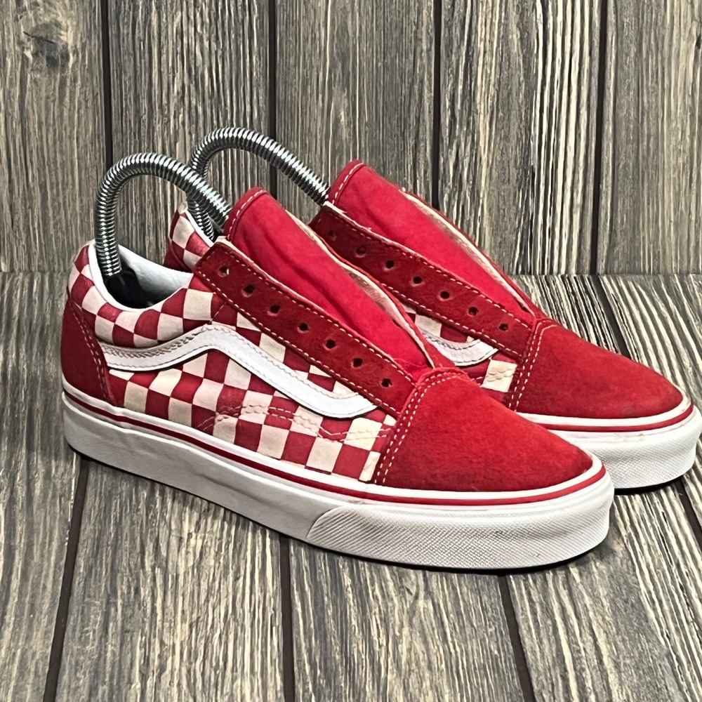 Vans Old Skool Sneakers Womens 6.5 Red Checkerboard Suede Canvas Skate‎ Shoes